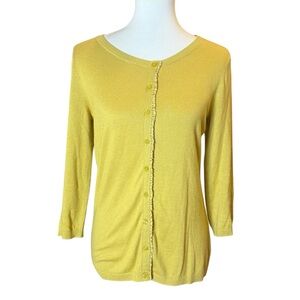 Banana Republic Yellow Cardigan Sweater with Ruffle Women's Size Small